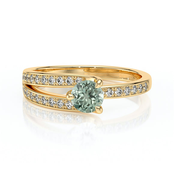 Solitaire accompagné saphir vert et diamant Fou de toi - 5