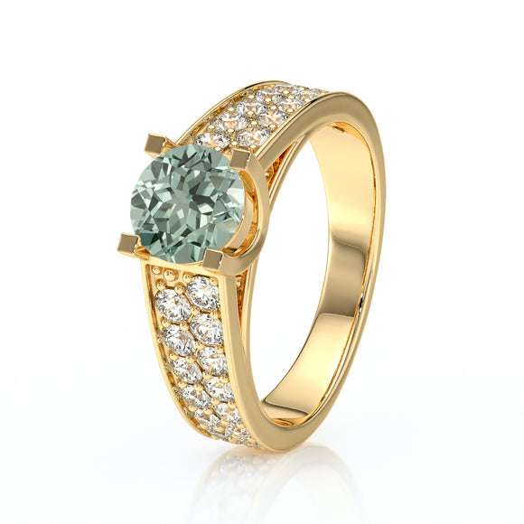 Solitaire accompagné saphir vert diamant Fou de toi - 2
