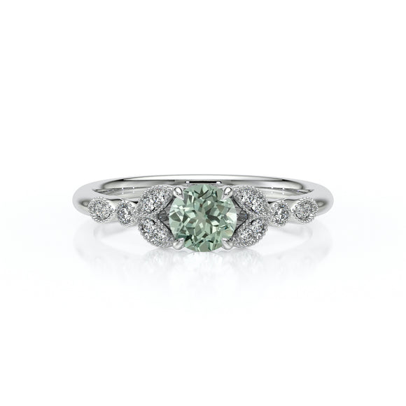 Solitaire accompagné saphir vert diamant Fou de toi - 4