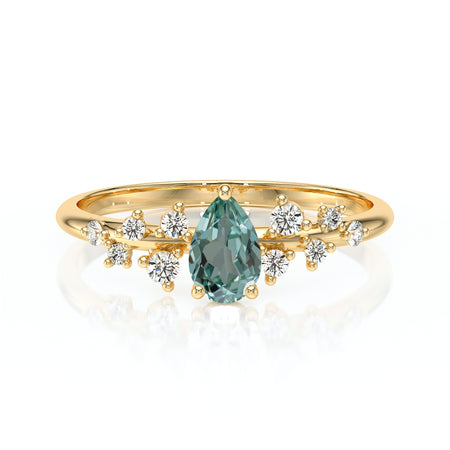 Solitaire accompagné saphir vert et diamant Pluie d'étoiles - 10