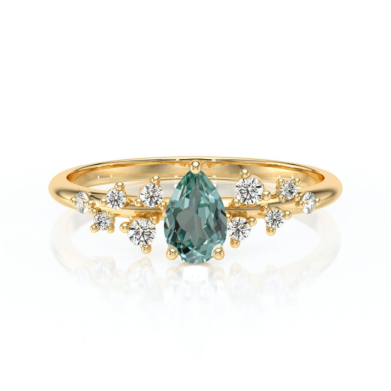 Solitaire accompagné saphir vert et diamant Pluie d'étoiles - 10