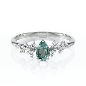 Solitaire accompagné saphir vert et diamant Pluie d'étoiles - 10