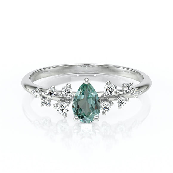 Solitaire accompagné saphir vert et diamant Pluie d'étoiles - 10