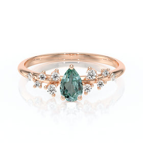 Solitaire accompagné saphir vert et diamant Pluie d'étoiles - 10