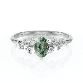 Solitaire accompagné saphir vert et diamant Pluie d'étoiles - 11