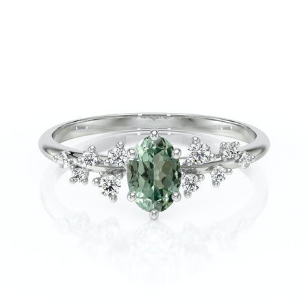 Solitaire accompagné saphir vert et diamant Pluie d'étoiles - 11