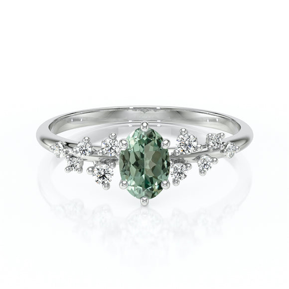 Solitaire accompagné saphir vert et diamant Pluie d'étoiles - 11