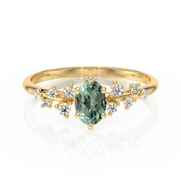 Solitaire accompagné saphir vert et diamant Pluie d'étoiles - 11