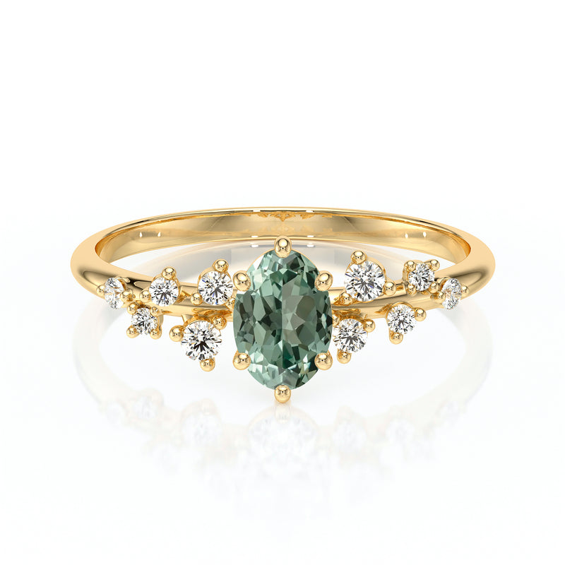 Solitaire accompagné saphir vert et diamant Pluie d'étoiles - 11