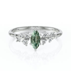 Solitaire accompagné saphir vert et diamant Pluie d'étoiles - 12