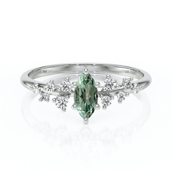 Solitaire accompagné saphir vert et diamant Pluie d'étoiles - 12