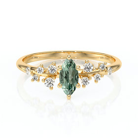 Solitaire accompagné saphir vert et diamant Pluie d'étoiles - 12