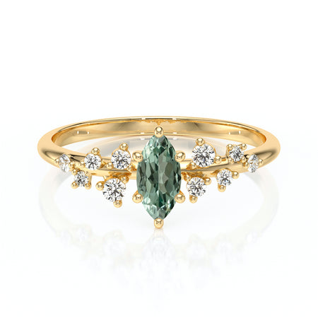 Solitaire accompagné saphir vert et diamant Pluie d'étoiles - 12