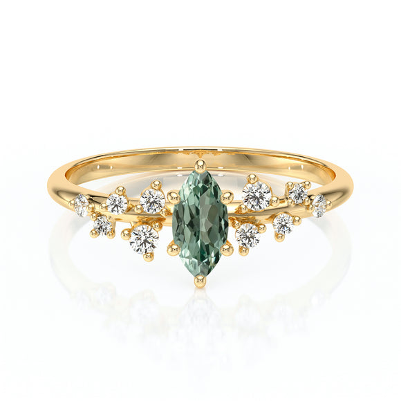 Solitaire accompagné saphir vert et diamant Pluie d'étoiles - 12