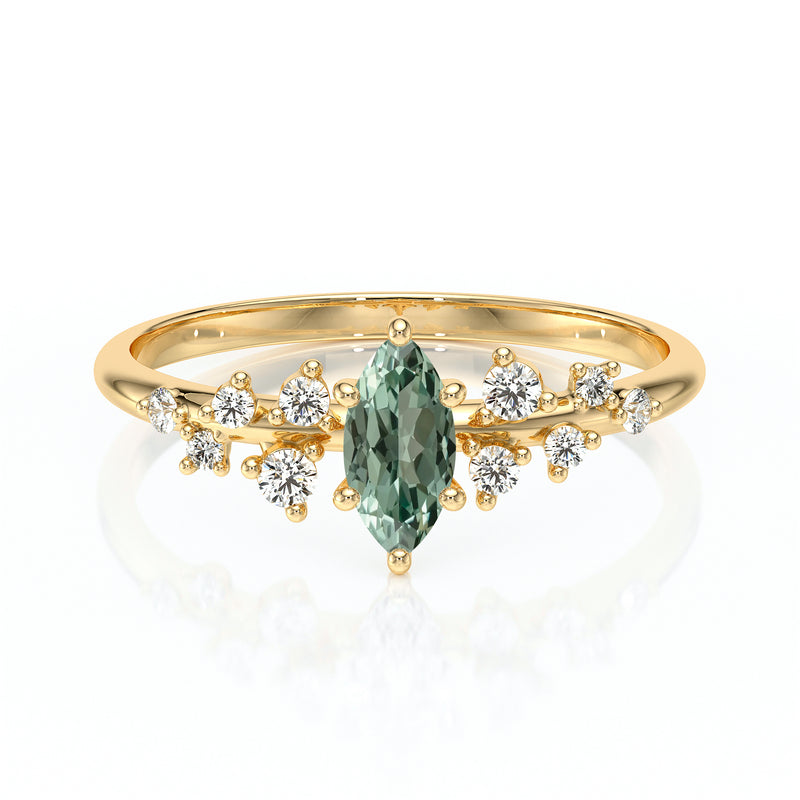 Solitaire accompagné saphir vert et diamant Pluie d'étoiles - 12