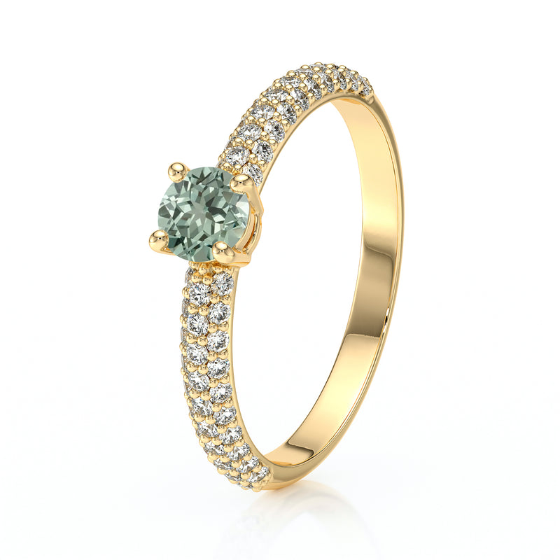 Solitaire accompagné saphir vert et diamant Pluie d'étoiles - 14