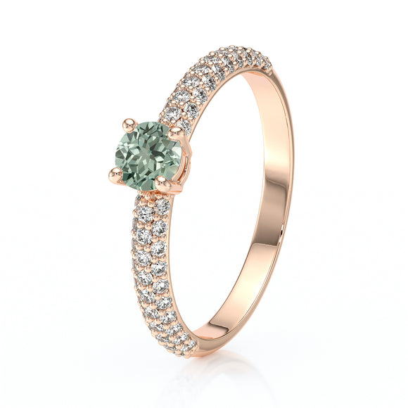 Solitaire accompagné saphir vert et diamant Pluie d'étoiles - 14