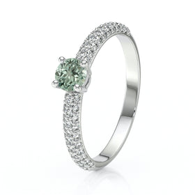 Solitaire accompagné saphir vert et diamant Pluie d'étoiles - 14