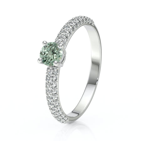 Solitaire accompagné saphir vert et diamant Pluie d'étoiles - 14