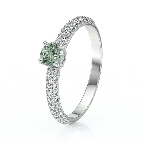Solitaire accompagné saphir vert et diamant Pluie d'étoiles - 14