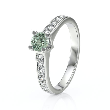 Solitaire accompagné saphir vert et diamant Pluie d’étoiles - 1