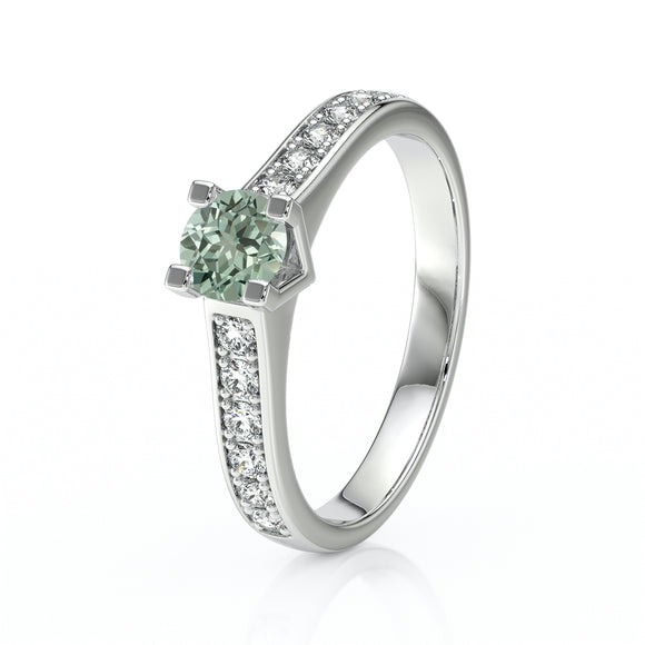 Solitaire accompagné saphir vert et diamant Pluie d’étoiles - 1
