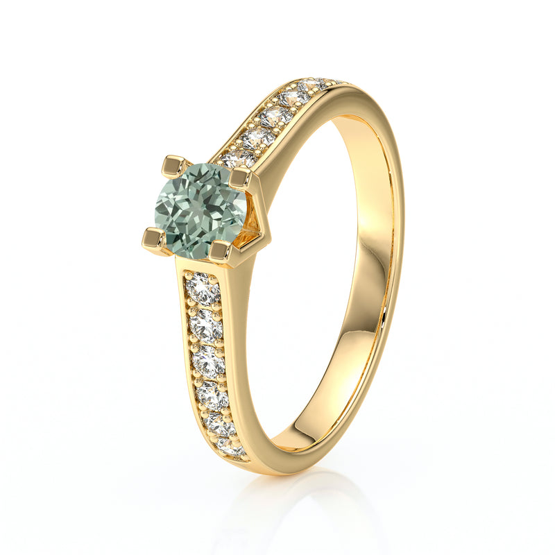 Solitaire accompagné saphir vert et diamant Pluie d’étoiles - 1