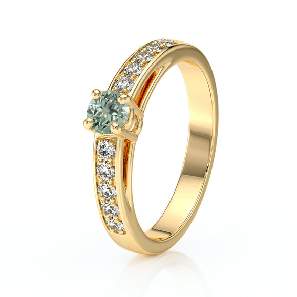 Solitaire accompagné saphir vert et diamant Pluie d’étoiles - 3