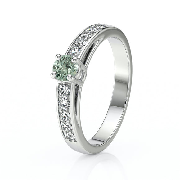 Solitaire accompagné saphir vert et diamant Pluie d’étoiles - 3