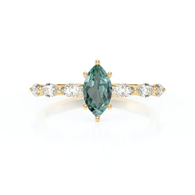 Solitaire accompagné saphir vert diamant Solstice - 1