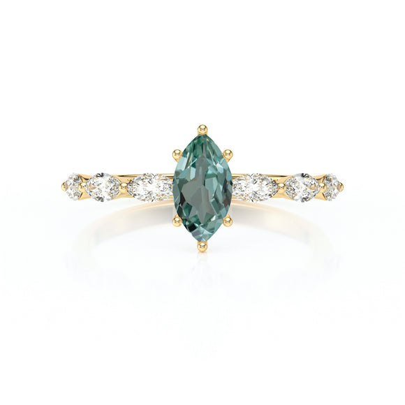 Solitaire accompagné saphir vert diamant Solstice - 1