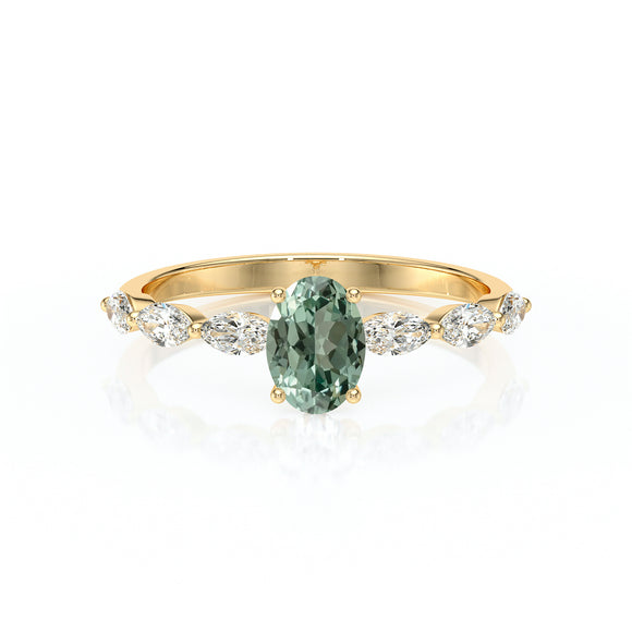 Solitaire accompagné saphir vert diamant Solstice - 2