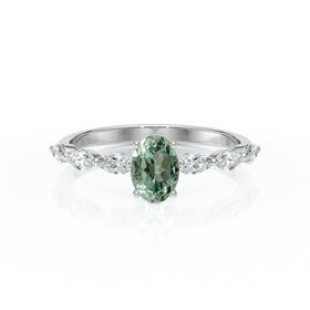 Solitaire accompagné saphir vert diamant Solstice - 2