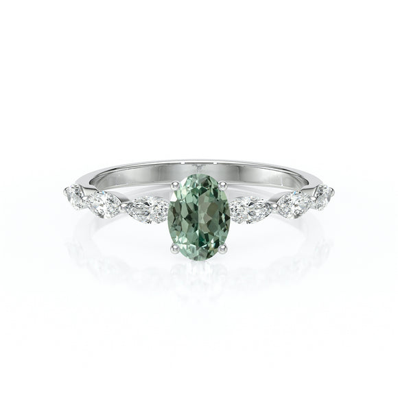 Solitaire accompagné saphir vert diamant Solstice - 2