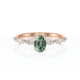 Solitaire accompagné saphir vert diamant Solstice - 2