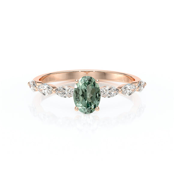 Solitaire accompagné saphir vert diamant Solstice - 2