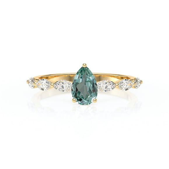 Solitaire accompagné saphir vert diamant Solstice - 3