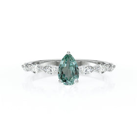 Solitaire accompagné saphir vert diamant Solstice - 3