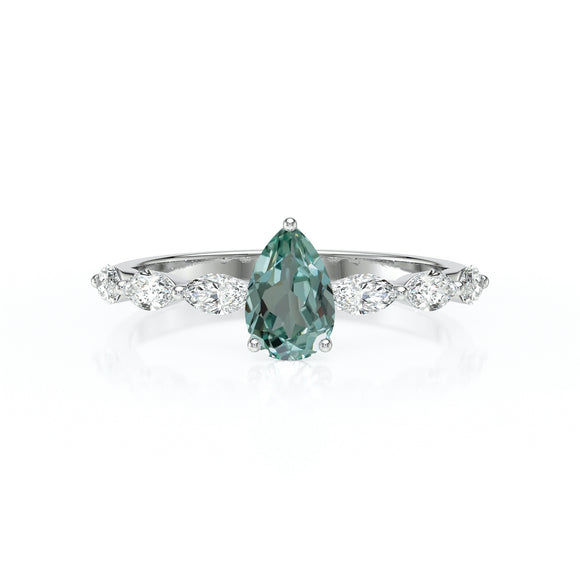 Solitaire accompagné saphir vert diamant Solstice - 3