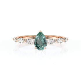 Solitaire accompagné saphir vert diamant Solstice - 3