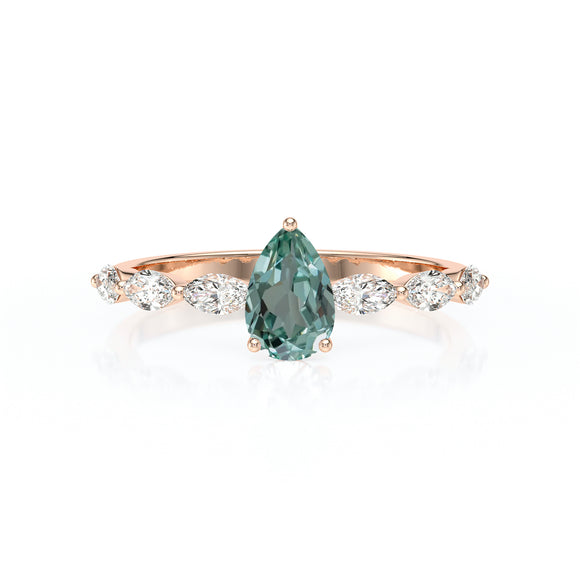Solitaire accompagné saphir vert diamant Solstice - 3