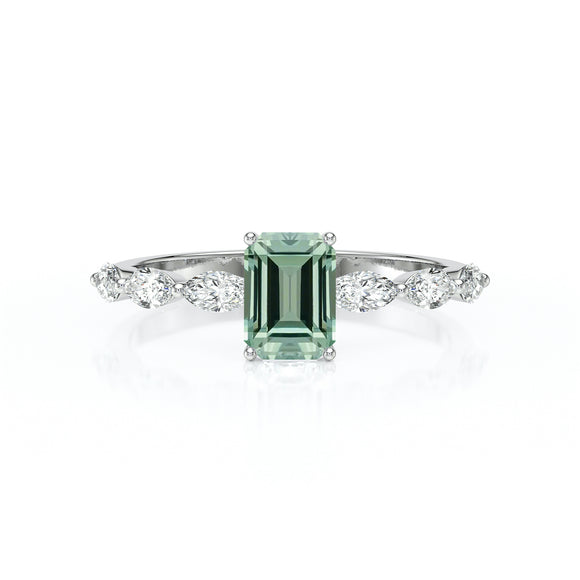 Solitaire accompagné saphir vert diamant Solstice - 4