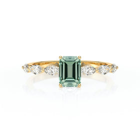 Solitaire accompagné saphir vert diamant Solstice - 4