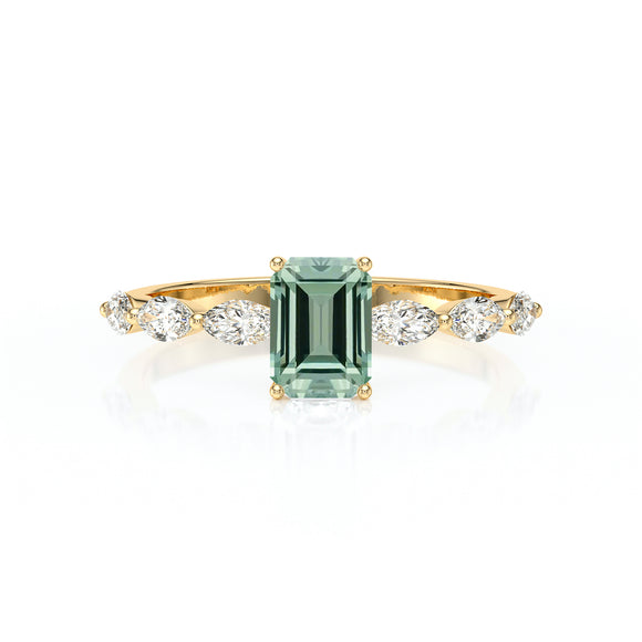 Solitaire accompagné saphir vert diamant Solstice - 4