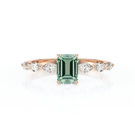 Solitaire accompagné saphir vert diamant Solstice - 4