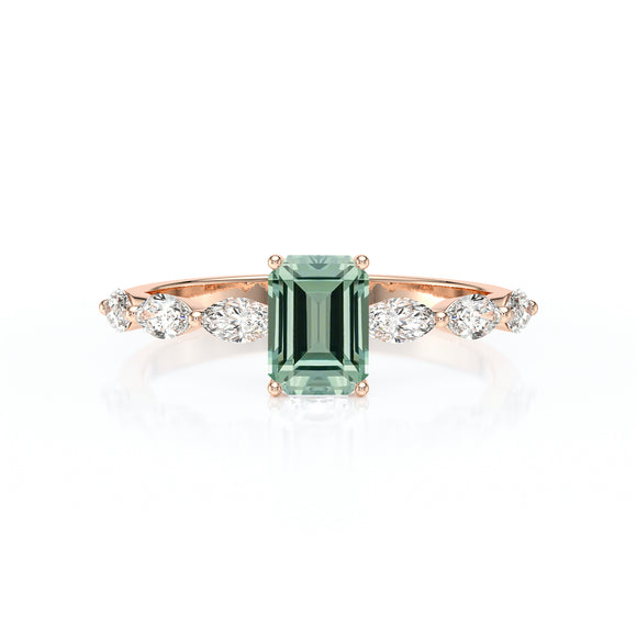Solitaire accompagné saphir vert diamant Solstice - 4