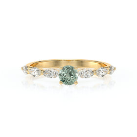 Solitaire accompagné saphir vert diamant Solstice - 5