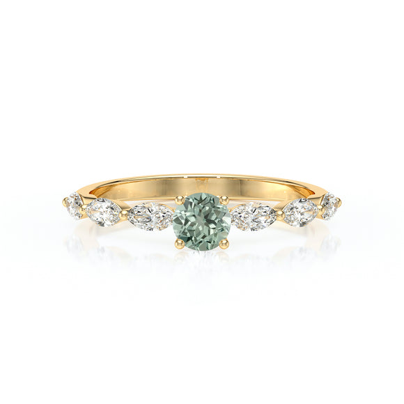 Solitaire accompagné saphir vert diamant Solstice - 5
