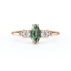 Solitaire accompagné saphir vert et diamant Coucher de Soleil - 12