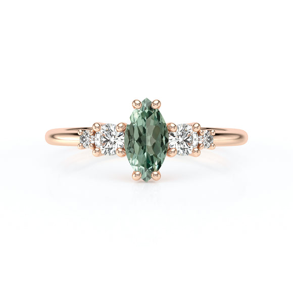 Solitaire accompagné saphir vert et diamant Coucher de Soleil - 12